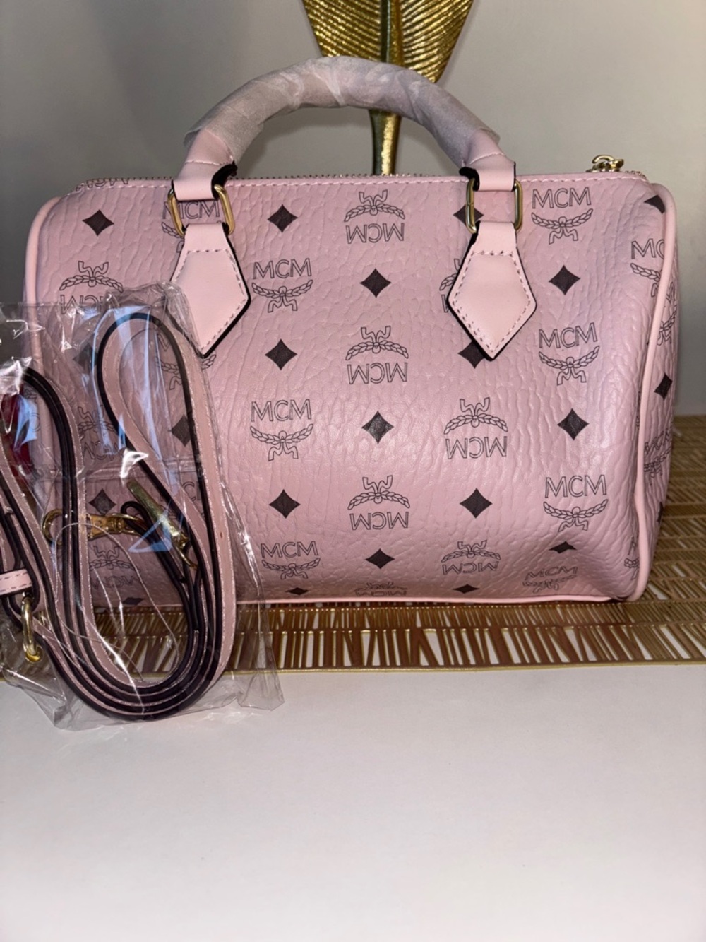 MCM Pink Visetos Mini Satchel